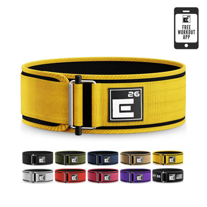 Picture of Self-Locking Weight Lifting Belt - Premium Weightlifting Belt for Serious Functional Fitness, Power Lifting, and Olympic Lifting Athletes - Training Belts for Men and Women (Large, Yellow)