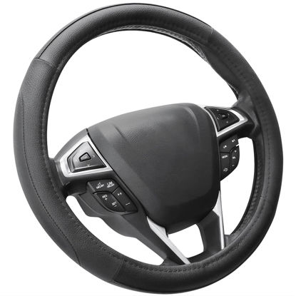 Picture of SEG Direct Car Steering Wheel Cover for F-150 Tundra Range Rover 15.5-16 inch, Black Microfiber Leather