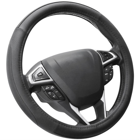 Picture of SEG Direct Car Steering Wheel Cover for F-150 Tundra Range Rover 15.5-16 inch, Black Microfiber Leather