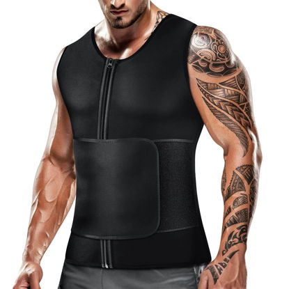 Picture of Cimkiz Mens Sweat Sauna Vest for Waist Trainer Zipper Neoprene Tank Top, Adjustable Sauna Workout Zipper Suit (Black, XX-Large)