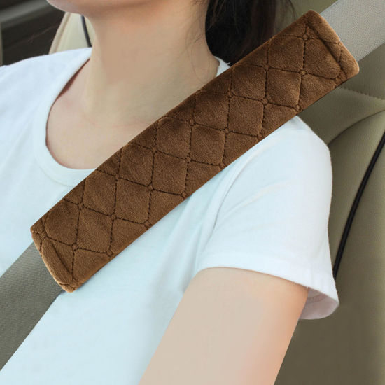 Picture of Amooca Soft Auto Seat Belt Cover Seatbelt Shoulder Pad Cushions 2 PCS for a More Comfortable Driving Universal Fit for All Cars and Backpack Brown