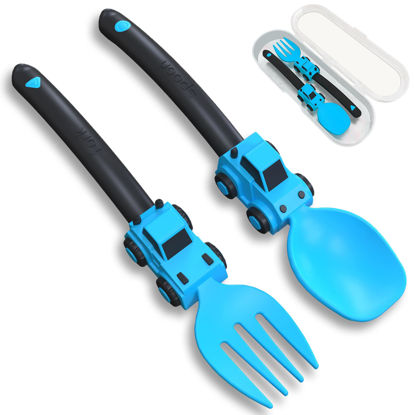 Picture of Deinyi Construction Toddler Utensils - Toddler Forks and Spoons - Kids Spoon and Fork Set - Suitable for Kids Utensils - Baby Utensils, Portable Utensils Set for 1 2 3 4 5 year old Toddlers, Blue