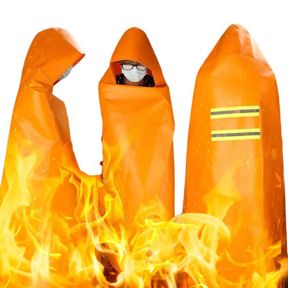 Picture of DIBBATU Fireproof Cloak, Fire Escape Cloak, Extra Big Fireproof Fiber Cape, Emergency Used as A Fire Blanket, Head Protection Fire Escape kit for Household, Office Home (Orange, 72 * 70in)