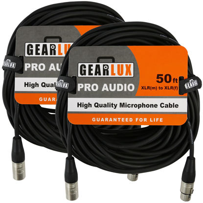 Picture of Gearlux XLR Microphone Cable, Fully Balanced, Male to Female, 50 Feet - 2 Pack