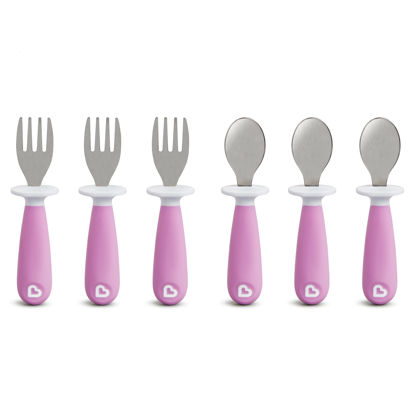 Picture of Munchkin® Raise™ Toddler Fork and Spoon Utensil Set, Rest Keeps Tip Off Table, BPA Free, 6 Pack, Purple