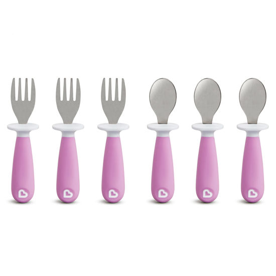 Picture of Munchkin® Raise™ Toddler Fork and Spoon Utensil Set, Rest Keeps Tip Off Table, BPA Free, 6 Pack, Purple