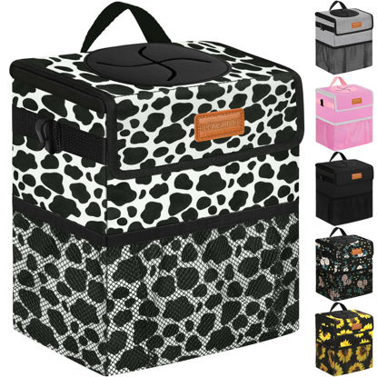Picture of ELONGRIVER Car Trash Can for Car with Lid Leak Proof, Cute Car Can Trash Bag Hanging, Vehicle Trash Can for SUV Truck Van, Car Garbage Can for Back Front Seat Cow Print