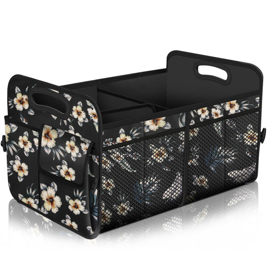 Picture of Femuar Car Trunk Organizer,Car Storage Organizer with 72L Large Capacity Waterproof Collapsible and 11 Pockets,Trunk Organizer for Car Suv/Jeep/Sedan, Large Size, Hibiscus flowers