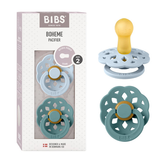 Picture of New BIBS Pacifiers - Boheme Collection | BPA-Free Baby Pacifier | Made in Denmark | Set of 2 | Baby Blue/Island Sea | 6-18 Months