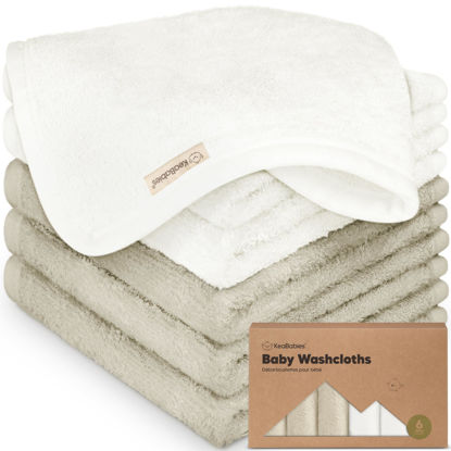 Picture of 6-Pack Baby Washcloths - Soft Viscose Derived from Bamboo Washcloth, Baby Wash Cloths, Baby Wash Cloth for Newborn, Kids, Bath Baby Towels, Face Towel, Face Cloths for Washing Face (White/Stone)