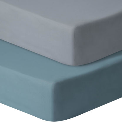 Picture of Pack and Play Sheets Fitted, 2 Pack Pack n Play Sheets for Graco Pack n Play Mattress, Unisex Playard Sheets for Boys Girls(Dark Green & Dark Grey, 38 X 26 Inch)