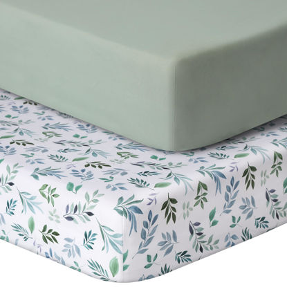 Picture of Pack and Play Sheets Fitted, 2 Pack Pack n Play Sheets for Graco Pack n Play Mattress, Unisex Playard Sheets for Boys Girls(Leaf & Green, 38 X 26 Inch)
