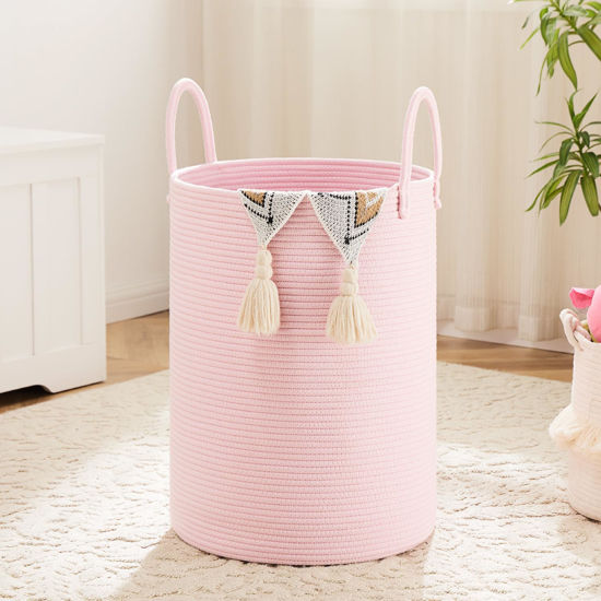 Picture of Artfeel Laundry Basket,Woven Cotton Rope Laundry Hamper,100L for Decorative Storage of Dirty Clothes,Toys and Blankets in Bathroom,Baby Room and Living Room