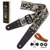 Picture of Nefelibata Guitar Strap, 2" Embroidery Full Grain Leather Ends Guitar Straps with Hidden Pocket, for Bass, Electric and Acoustic Guitars, Strap Button, Strap Locks and Guitar Picks