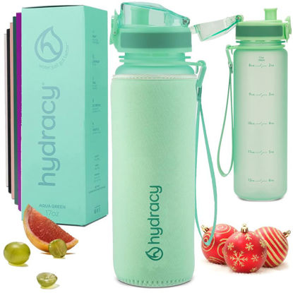 Picture of Hydracy Water Bottle with Time Marker - 500 ml 17 Oz BPA Free Water Bottle - Leak Proof & No Sweat Gym Bottle with Fruit Infuser Strainer - Ideal for Fitness or Sports & Outdoors