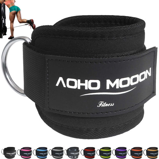 Picture of AOHO MOOON Comfortable Adjustable Ankle Straps for Cable Machines Women, Gym Workout Leg Straps, Ankle Cuffs for Glute Workouts, Foot Straps for Kickback, One Size Fit All with D Ring