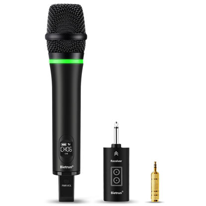 Picture of Bietrun Wireless Microphone Rechargeable, 168FT Range Bluetooth Microphone Wireless (Work 7 hrs) with 1/4'' Output, UHF Metal Handheld Dynamic Mic for Karaoke Machine/PA System/Speaker/Church/Wedding