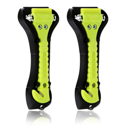 Picture of SINSEN Car Safety Hammer, Window Glass Hammer Breaker and Seatbelt Cutter, Emergency Automotive Escape Tool, 2-in-1 for Family Rescue, Glow in Dark, Set of 2 (S-02)