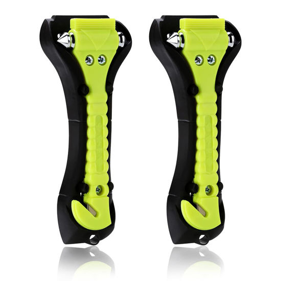 Picture of SINSEN Car Safety Hammer, Window Glass Hammer Breaker and Seatbelt Cutter, Emergency Automotive Escape Tool, 2-in-1 for Family Rescue, Glow in Dark, Set of 2 (S-02)