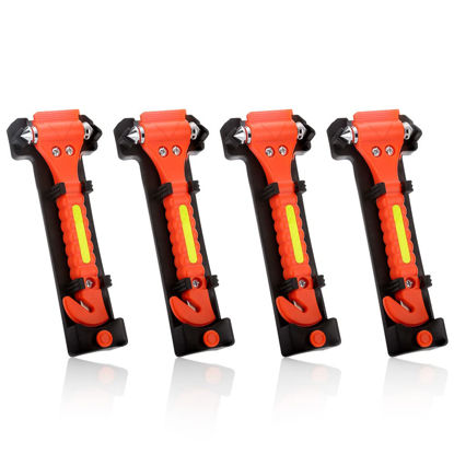 Picture of SINSEN Car Safety Hammer, Window Glass Hammer Breaker and Seat Belt Cutter Emergency Escape Tool Auto Car Escape 2-in-1 for Family Rescue & Automotive Escape Tools, Reflective Tape, Set of 4 (T-04)