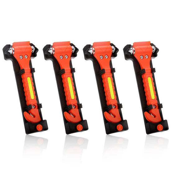 Picture of SINSEN Car Safety Hammer, Window Glass Hammer Breaker and Seat Belt Cutter Emergency Escape Tool Auto Car Escape 2-in-1 for Family Rescue & Automotive Escape Tools, Reflective Tape, Set of 4 (T-04)