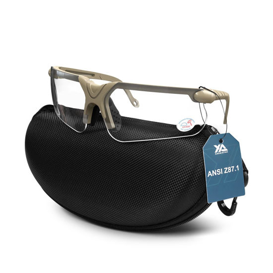 Picture of xaegistac Shooting Glasses with Case Anti Fog Hunting Safety Glasses for Men Women (Clear Lens-Khaki Frame)