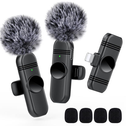 Picture of VEZQUA Lapel Microphone for iPhone and iPad,Clip on Microphone with Noise Reduction for Recording,Interviews,Live Streaming,Podcast,Content Creator,Vlog,TikTok,YouTube 2 Pack