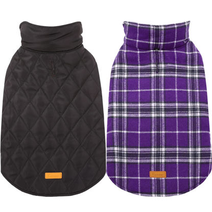 Picture of Kuoser Reversible Waterproof Winter Coat for Small, Medium and Large Dogs - Plaid Style with Cozy Vest for Cold Weather - Purple XS