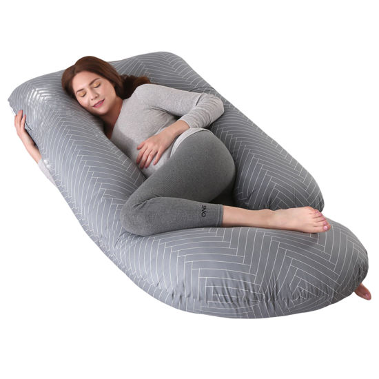 Picture of ALLOPERA Pregnancy Pillow, Full Body Maternity Pillow 57 inch, with Removable Washable Cover - Sleep Support for Legs, Back, Neck, Shoulder, HIPS, Belly for Pregnent Women, 100% Cotton