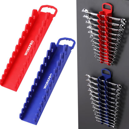 Picture of WORKPRO 2-Pack Magnetic Wrench Organizer, 12-Piece Gripper Wrench Holder for Stubby or Line Wrenches, Quality Wrench Rack Fits for SAE (1/4” to 15/16”) and Metric (6mm to 24mm), Flexible Teeth