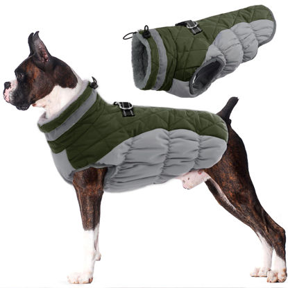 Picture of Lelepet Warm Dog Winter Coat Dog Coat Dog Jacket with Harness Reflective Dog Cold Weather Coats Windproof Waterproof Turtleneck Dog Fleece Jacket with Zipper Dog Coats for Small Medium Large Dogs