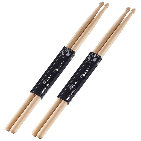 Picture of OIETON 2 Pairs Drum sticks 5A Classic Maple Wood Drumsticks Wood Tip Drumstick for Adults Kids and Beginners