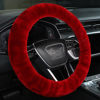 Picture of Soft Fluffy Wool Sheepskin car Steering Wheel Cover for Girls Women Universal car 14 1/2-15 1/2inchs (Claret)
