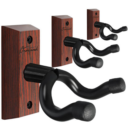 Picture of Onmiwod Guitar Wall Mount 3 Pack, Carbonized Red Wood Guitar Hanger, U-Shaped Guitar Wall Hanger Mount, Guitar Holder Wall Hook for Acoustic, Electric Guitar, Banjo, Bass, Gift for Men Boy