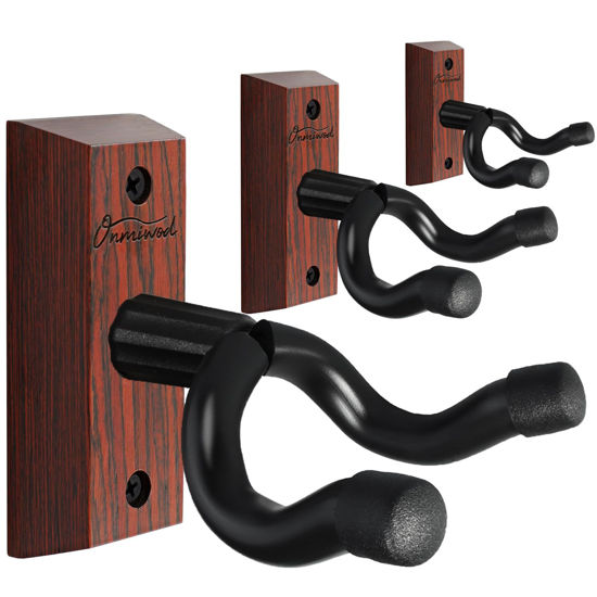 Picture of Onmiwod Guitar Wall Mount 3 Pack, Carbonized Red Wood Guitar Hanger, U-Shaped Guitar Wall Hanger Mount, Guitar Holder Wall Hook for Acoustic, Electric Guitar, Banjo, Bass, Gift for Men Boy