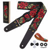 Picture of Nefelibata Guitar Strap, 2" Cotton Embroidery Guitar Straps, Full Grain Leather Ends with Invisible Pocket, for Bass, Electric and Acoustic Guitars, Strap Button, Strap Locks and Guitar Picks