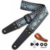 Picture of Nefelibata Guitar Strap, Vintage Embroidered Cotton Guitar Straps with Head Cowhide Leather Ends for Bass, Electric & Acoustic Guitar, with Strap Button, 1 Pair of Strap Locks and 4 Guitar Picks