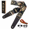 Picture of Nefelibata Guitar Strap, Nylon Embroidered Guitar Straps with Head Cowhide Leather Ends for Bass, Electric & Acoustic Guitar, with Strap Button, 1 Pair of Strap Locks and 4 Guitar Picks