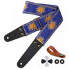 Picture of Nefelibata Guitar Strap, Sun Embroidered Cotton Guitar Strap with Head Cowhide Leather Ends for Bass, Electric and Acoustic Guitars, Free Strap Button, 1 Pair of Strap Locks and 4 Guitar Picks