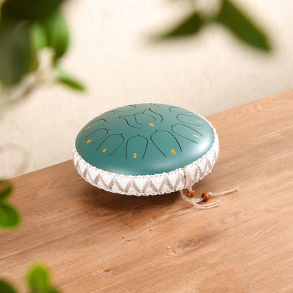 Picture of ZXZYHFTY Steel Tongue Drum, 12 Inch 13Note Steel Hand Drum with Bag, Music Book, Drumsticks, Mallet Holder and Finger Paddles, for Camping, Meditation or Yoga (Green-12Inch)