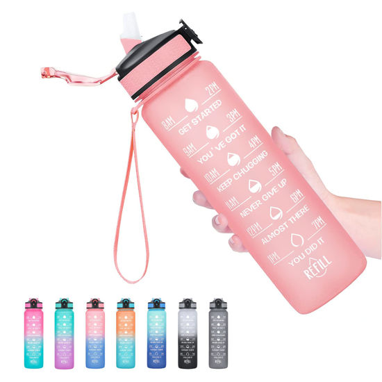 Picture of Hyeta 32 oz Water Bottles with Times to Drink and Straw, Motivational Water Bottle with Time Marker, Leakproof, Drinking Sports Water Bottle for Fitness, Gym and Outdoor