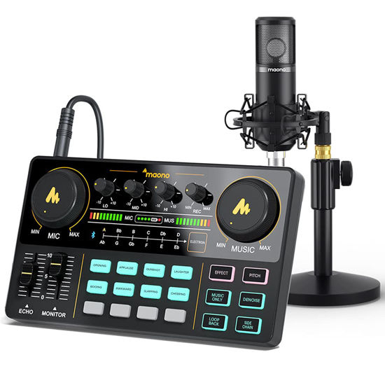 Picture of MAONO Podcast Equipment Bundle MaonoCaster Lite Audio Interface All-in-One Podcast Production Studio with 25mm Large Diaphragm Microphone for Live Streaming, Recording, PC, DJ (AU-AM200-S4 Black)