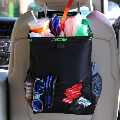 Picture of CarCan The Original 3 in 1 Hanging Car Trash Can for Back Seat, Cooler & Storage Bag - Metal Framed, Washable & Reusable Car Trash Bin with 3 Pockets (Pack of 1)
