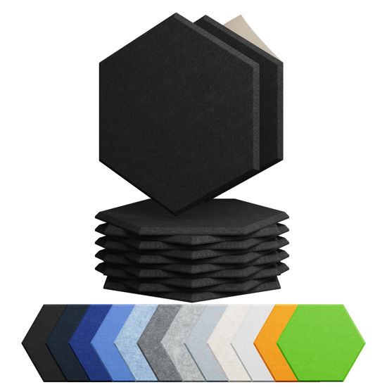 Picture of Amantech 12 Pack Acoustic Panels Self Adhesive Sound Proof Foam, High Density Sound Acoustic Foam Panel, 12X10.23X0.4 Inch Hexagon Wall Panels in Home,Office,Reccording Room,Studio(Black)