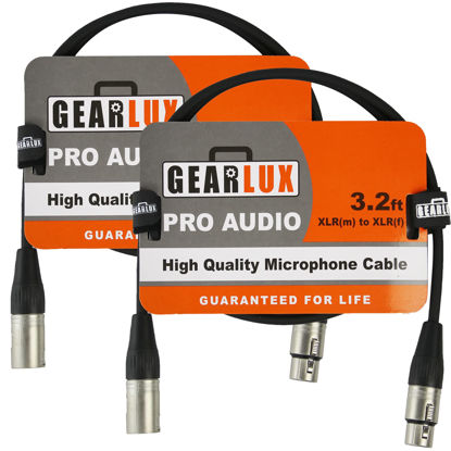 Picture of Gearlux XLR Microphone Cable, Fully Balanced, Male to Female, 3.2 Feet - 2 Pack