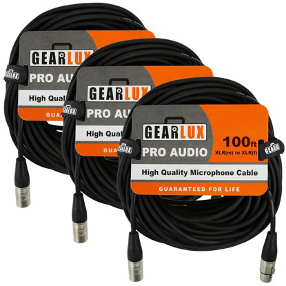 Picture of Gearlux XLR Microphone Cable, Fully Balanced, Male to Female, 100 Feet - 3 Pack
