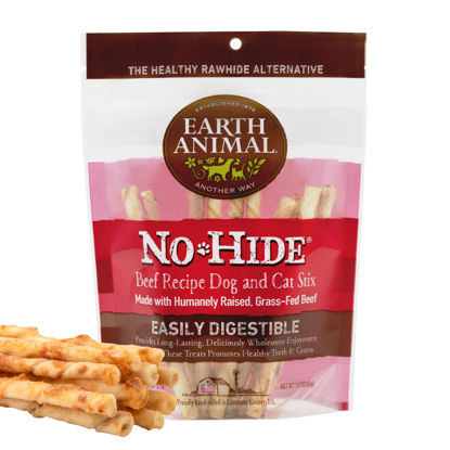 Picture of Earth Animal No Hide Stix Beef Flavored Natural Rawhide Free Dog Chews Long Lasting Chew Sticks |Treats for Small Dogs and Cats | Great for Aggressive Chewers (1 Pack)
