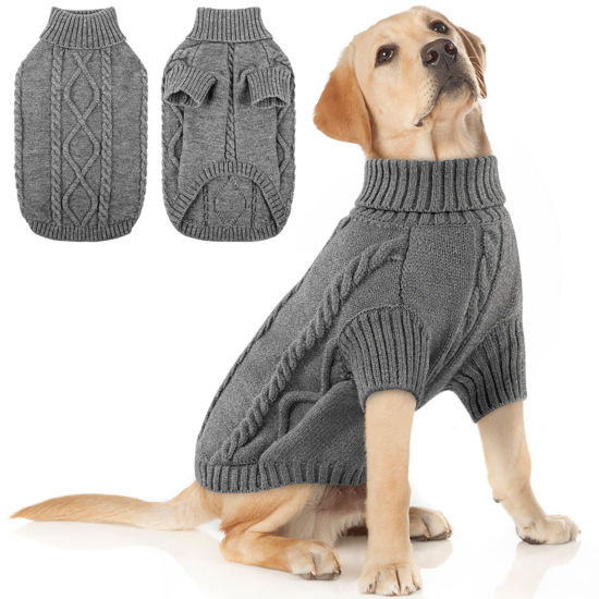 Picture of Queenmore Dog Sweater Large Size,Warm Dog Sweaters for Large Dogs,Chunky Knitted Dog Sweater for Extra Large Dogs Boy Girl, Big Doggie Turtleneck Winter Outfit (Slate Grey,2XL)