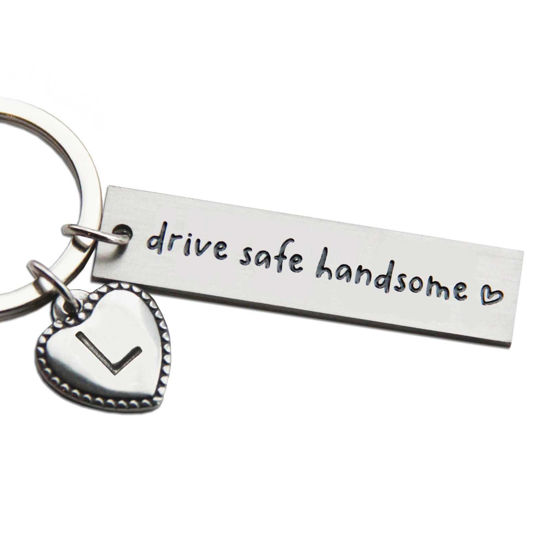 Picture of OFlyDesigns Drive Safe Handsome Keychain for Boyfriend Husband, Brother, Valentine's Gifts, Stainless Steel Key Chain, Personalized Name Keychain Gift, Boyfriend Birthday Gift