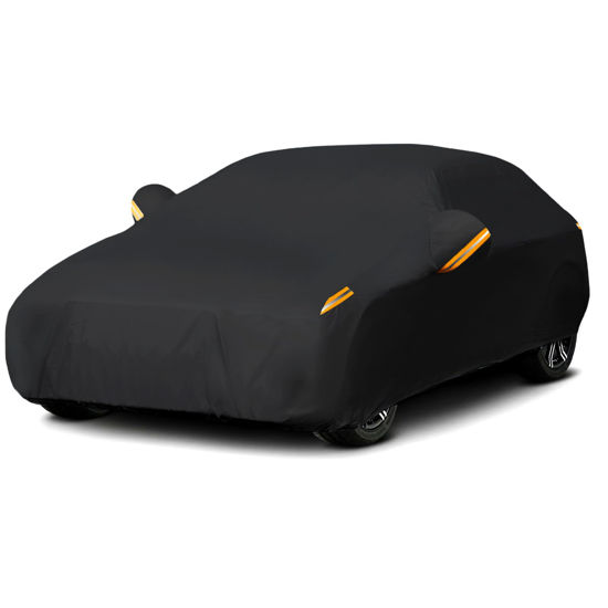 Picture of MORNYRAY Waterproof Car Cover All Weather Snowproof UV Protection Windproof Outdoor Full car Cover, Universal Fit for Sedan (Fit Sedan Length 186-193 inch, All Black)